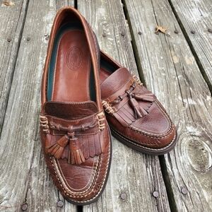 H.S. Trask Shoes Mens Sz 10M Brown Leather Tassel Loafers Kiltie Moc Toe Dress